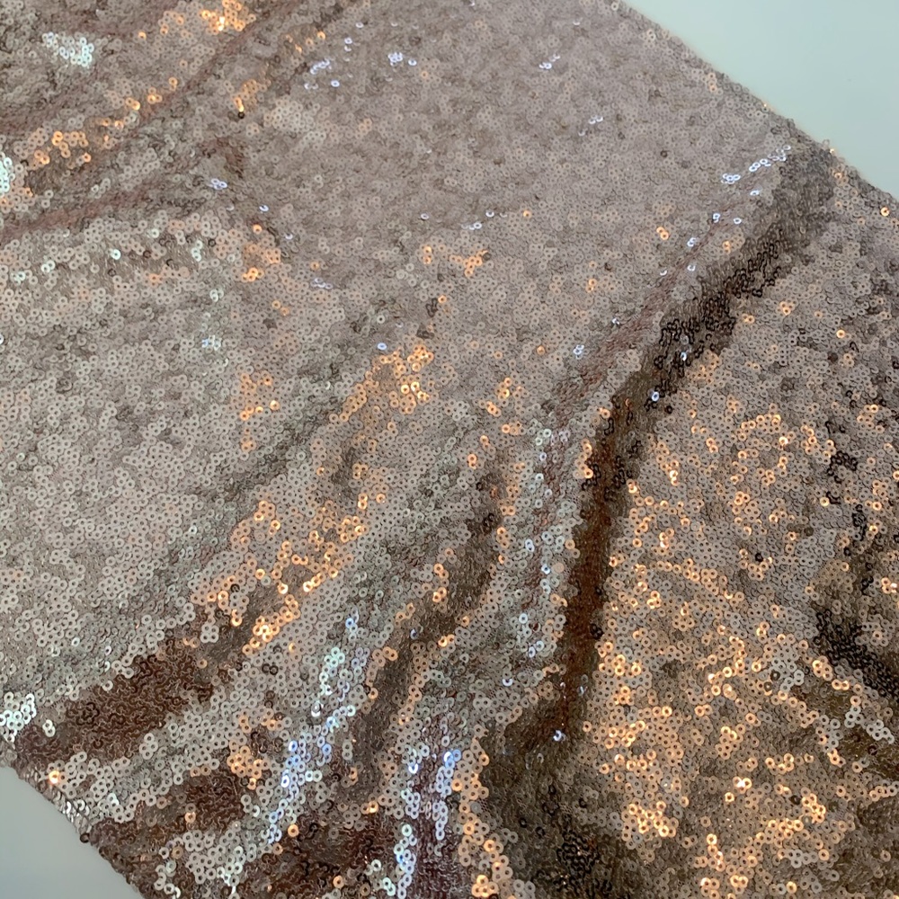 Rose Gold sequin table runner . Party , wedding decor , celebration. 109”x14”